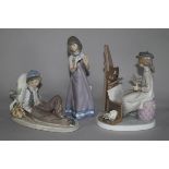 Three Lladro figures, 'Quiet Evening' no. 5606, 'Still Life' with palette board, no.5363 and 'A Time