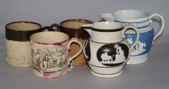 3 mugs and 2 Jasperware jugs