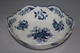 A Worcester blue and white lobed salad bowl, c.1775, diam. 10in.