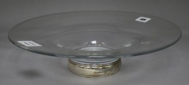 A Broadway silver mounted shallow glass bowl, boxed