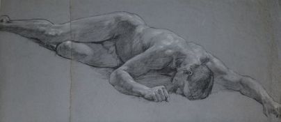 Attributed to Herbert Dicksee, charcoal and chalk sketch of a man, bears signature, 33 x 74cm,