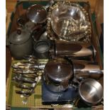 A collection of silver plate and pewter