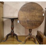 Two George III oak tripod tables, W.66cm H.53cm