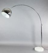 A 20th century chromed arched lamp standard, with grey marble base, W.173cm, H.178cm