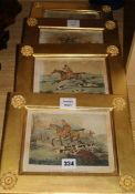 A set of four coloured hunting prints, gilt framed 15.5 x 20.5cm