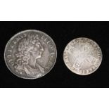 A William III silver half crown 1700? and a shilling 1696