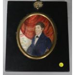 19th century English School, oil on ivory, miniature of a colonial man, with palm trees beyond, 8
