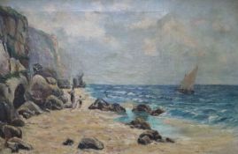 English School, early 20th Century, oil on canvas, The Coast of North Cornwall, 49 x 74cm
