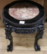 A Chinese hardwood marble top table, H.44cm