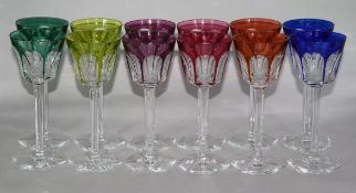 A harlequin set of twelve Baccarat coloured hock glasses