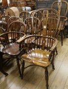 Four elm, ash and beech Windsor kitchen chairs and eight single chairs