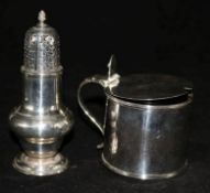 A George III silver mustard and a similar pepperette.