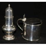 A George III silver mustard and a similar pepperette.