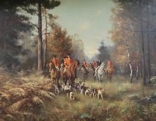H. Altenmann, oil on canvas, Hunting scene, indistinctly signed, 69 x 87cm
