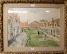 English School, watercolour, Stone cottages, 50 x 67.5cm