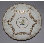 A Worcester gilt swag painted fluted shallow dish, with griffin crest, 8.25in.