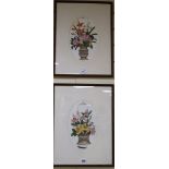 A pair of 19th century Chinese pith paper paintings, depicting baskets of flowers, framed to the