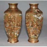 A pair of Satsuma hexagonal vases