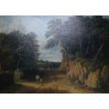 Norwich School, oil on canvas, Figures on a lane, 36 x 50cm