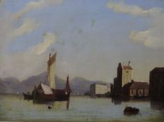 Continental School, oil on canvas, Italian lake scene, 44 x 60cm