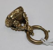 A Victorian gold and citrine set fob seal, the matrix with carved initials, approx. 1in.