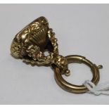 A Victorian gold and citrine set fob seal, the matrix with carved initials, approx. 1in.