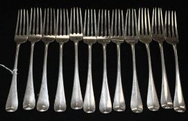 A set of 12 Scottish George II Hanover pattern silver table forks, Edinburgh 1748 assay master, Hugh