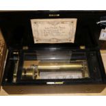 A Swiss six air Etouffoirs en Acier cylinder music box, no. H8020, with part hand-written label,