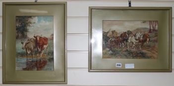 J. Valentine, two watercolours, largest 22 x 35cm
