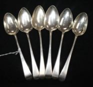 Six Georgian Old English pattern silver tablespoons, various dates and makers