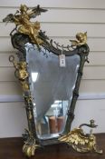 A Belle Epoque bronze and gilt bronze easel dressing table mirror, in the form of a harp adorned