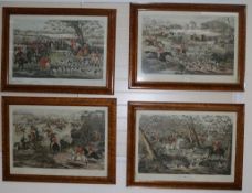 After Charles Hunt (1803-1877), a set of four hunting prints, plates 1 - 4, in maple frames 54 x