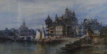 Paul Marney, watercolour, Blois, France, signed 58 x 107cm