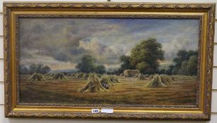 Oil on canvas, Harvest scene, 36 x 75cm