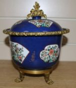 A Derby cornflower pattern butter tub, cover and stand