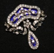 A silver and paste set drop brooch, 1.5in.