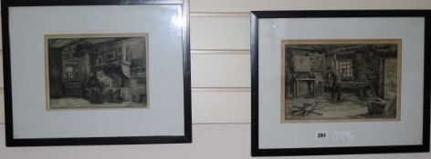 Robert Bryden (1865-1939), two dry point etchings, interior scenes, signed in pencil, dated 1906, 22