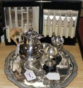 A small quantity of plated items, including a Jersey milk jug, cased flatware etc.