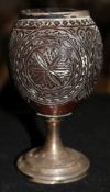 A George III silver mounted coconut cup and cover, maker ?F over TS, London, 1811, 6.25in.