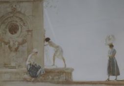 William Russell Flint, Classical Scene with figures in ruins, Signed in pencil in the margin lower