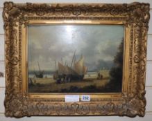 Attributed to William Shayer Snr (1788-1879), oil on panel, coastal scene, 24.5 x 35.5cm