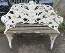 A Victorian cast iron blackberry and fern pattern two seat bench, W.113cm