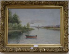 Oscar Stenvall, oil on canvas, canal scene, 41 x 61cm