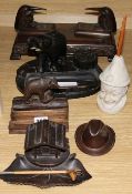 Black Forest bear inkstand, novelty hat inkwell, and other various ink stands