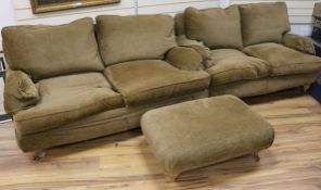 Two modern two seater settee's and a large footstool