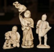Three Japanese ivory figures