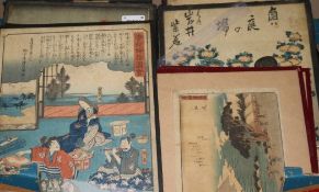 A collection of 19th century Japanese woodblock prints, most in passe partout frames (15)