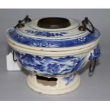 A Chinese blue and white vessel, burner and stand