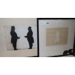 A cut paper silhouette of two gentleman and a later silhouette bust of a lady