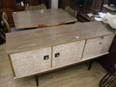 A 1960's dining suite, sideboard W.152cm